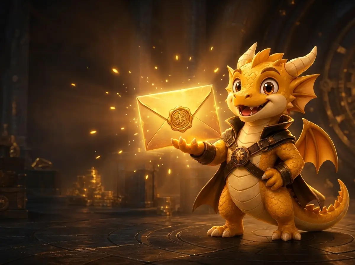 ItemGold dragon holding a golden invitation